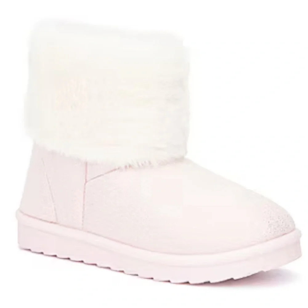 Olivia Miller Girl Shimmer Winter Fur Trim Ankle Boots, Pink Size 4 (Big Kid) - Picture 1 of 10